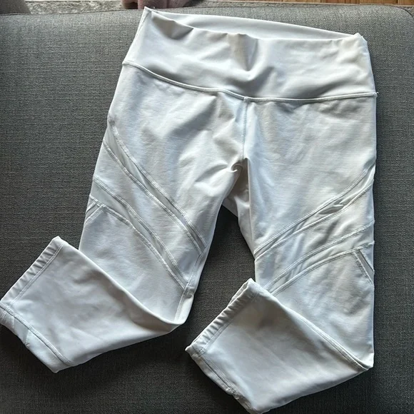 LULULEMON Wunder Under HR Crop 21” Mesh White Size 12 - Picture 3 of 10